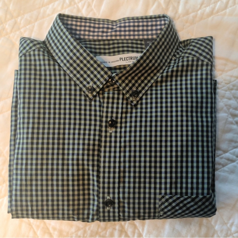 Ben Sherman Long Sleeve Button Up Blue Green Gingham Print Size Medium